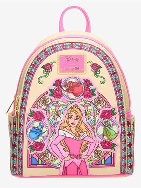 Loungefly Pink & Cream Sleeping Beauty Stained Glass Mini Backpack